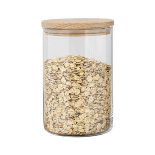 Szklany słoik z drewnianą pokrywką na żywność, produkty suche 15cm, 1010ml