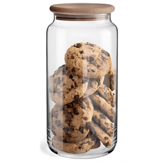 Szklany słoik z drewnianą pokrywką na żywność, produkty suche 20cm, 1300ml