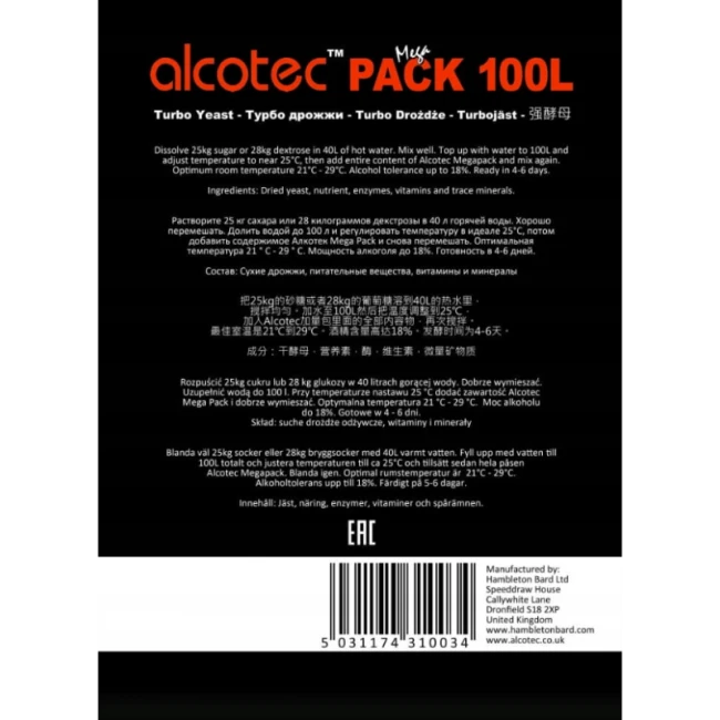drożdże gorzelnicze ALCOTEC MEGA PACK MOCNE na 100 LITRÓW