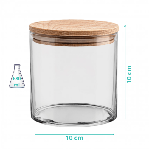Szklany słoik z drewnianą pokrywką na żywność, produkty suche 10cm, 680ml