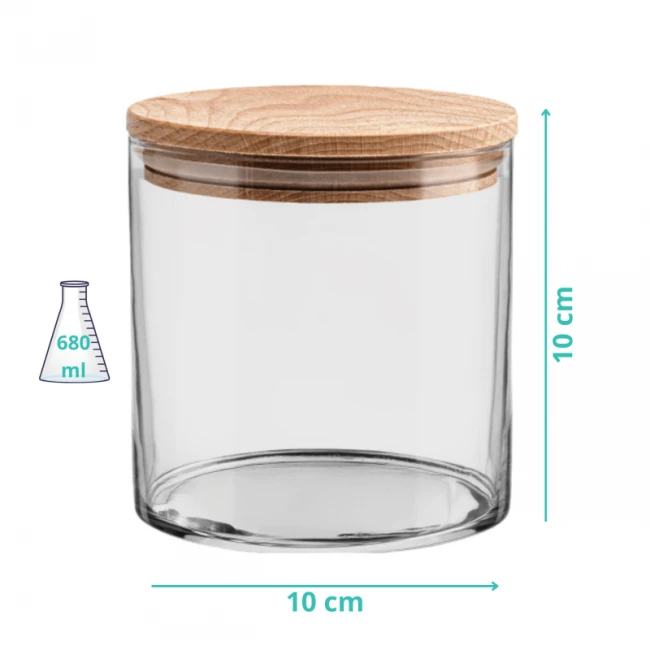 Szklany słoik z drewnianą pokrywką na żywność, produkty suche 10cm, 680ml