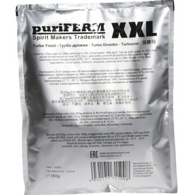 drożdże gorzelnicze PuriFerm XXL TURBO MOCNE na 100 LITRÓW