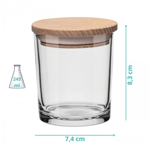 Szklany słoik z drewnianą pokrywką na żywność, produkty suche 8cm, 245ml