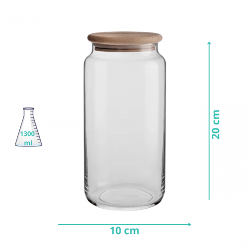 Szklany słoik z drewnianą pokrywką na żywność, produkty suche 20cm, 1300ml