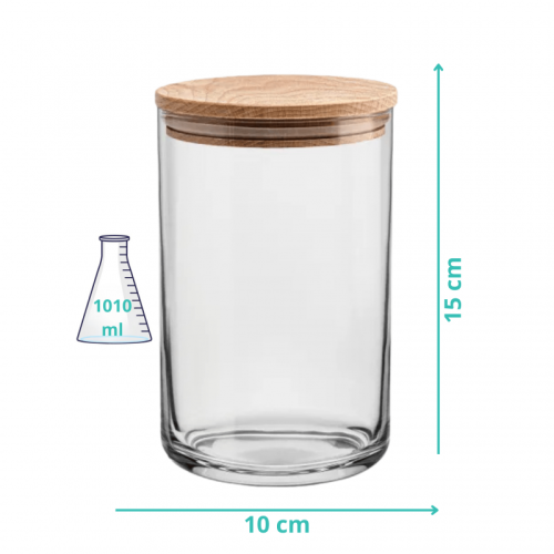 Szklany słoik z drewnianą pokrywką na żywność, produkty suche 15cm, 1010ml