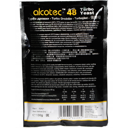 drożdże gorzelnicze ALCOTEC 48 TURBO YEAST MOCNE na 25 LITRÓW