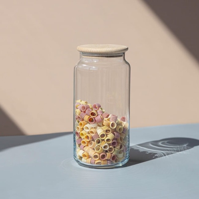 Szklany słoik z drewnianą pokrywką na żywność, produkty suche 20cm, 1300ml
