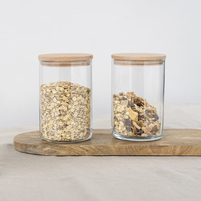 Szklany słoik z drewnianą pokrywką na żywność, produkty suche 15cm, 1010ml