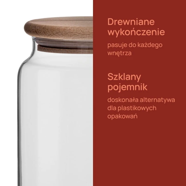 cSzklany słoik z drewnianą pokrywką na żywność, produkty suche 15cm, 970ml