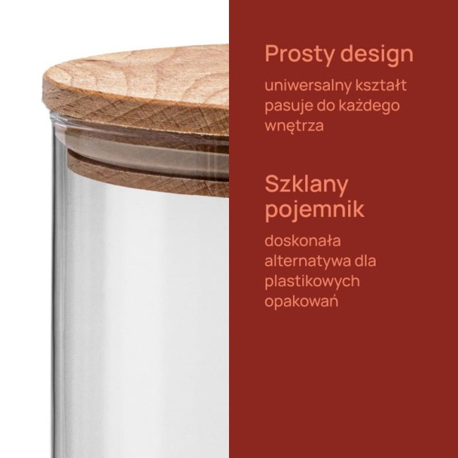 Szklany słoik z drewnianą pokrywką na żywność, produkty suche 29,5cm, 1980ml